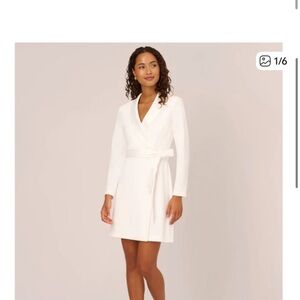 Adrianna Papell White Long Sleeve tuxedo Dress